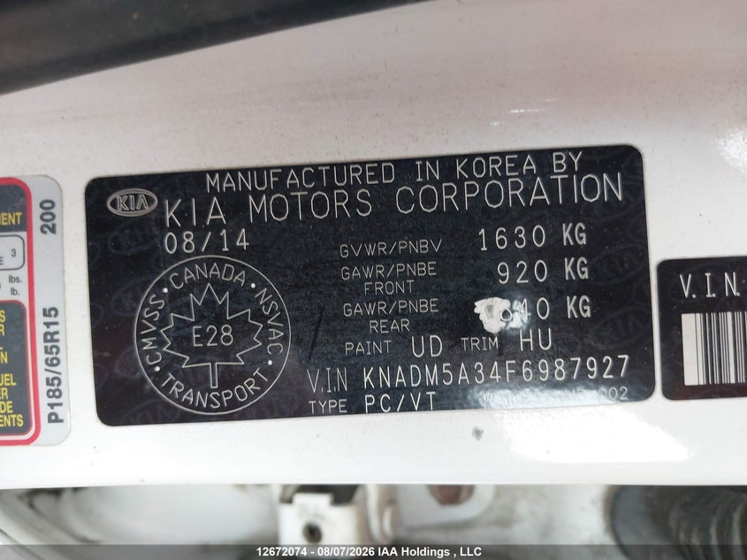 2015 KIA RIO SEDAN 1.6L I-4 DI, DOHC, VVT, 138HP
