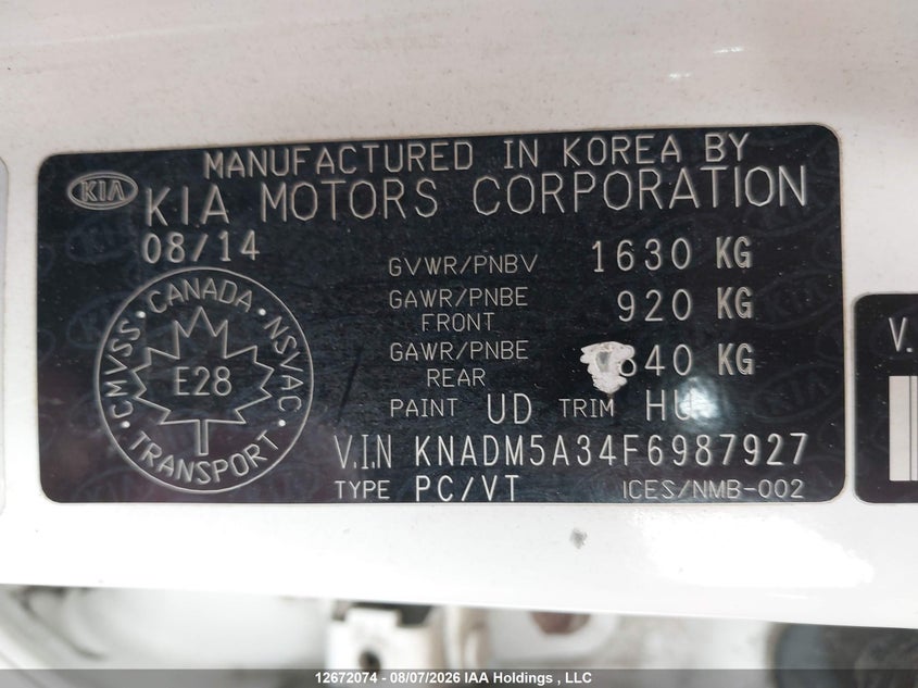 2015 KIA RIO SEDAN 1.6L I-4 DI, DOHC, VVT, 138HP