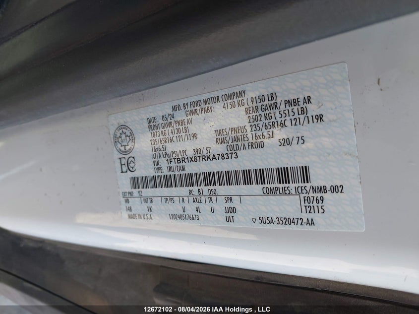 2024 FORD TRANSIT VAN 3.5L V-6 DI, DOHC, VVT, 275HP