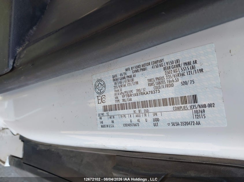 2024 FORD TRANSIT VAN 3.5L V-6 DI, DOHC, VVT, 275HP