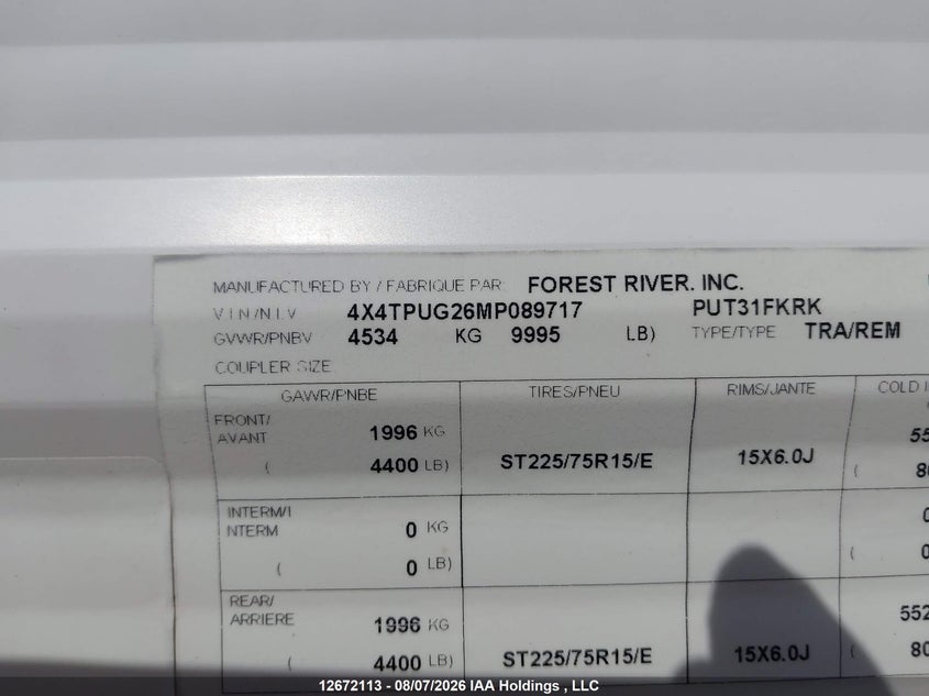 2021 OTHER FOREST RIVER TRAILER N/A