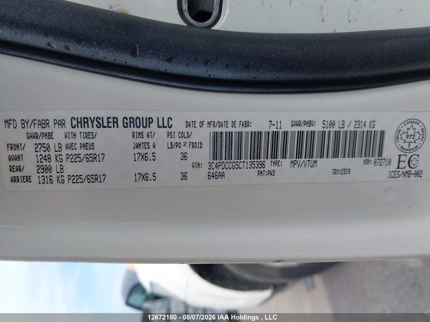 2012 DODGE JOURNEY SPORT UTILITY VEHICLE 3.6L V6 FI DOHC 24V NF4
