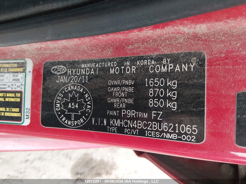 2011 HYUNDAI ACCENT HATCHBACK 1.6L I-4 DOHC, VVT, 110HP