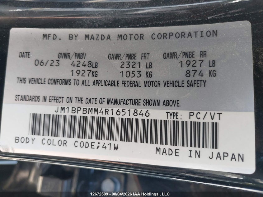 2024 MAZDA 3 SEDAN 2.5L I-4 DI, DOHC, VVT, 191HP