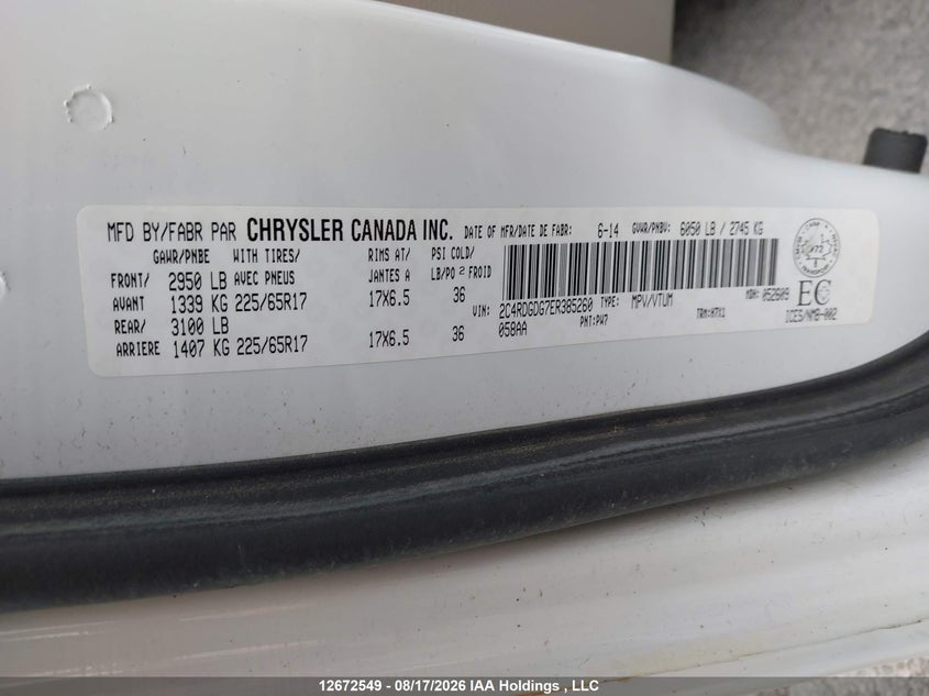 2014 DODGE CARAVAN VAN 3.6L V6 FI DOHC 24V NF4