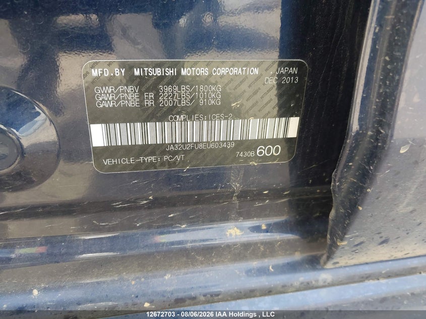 2014 MITSUBISHI LANCER SEDAN 2.0L I-4 DOHC, VVT, 148HP
