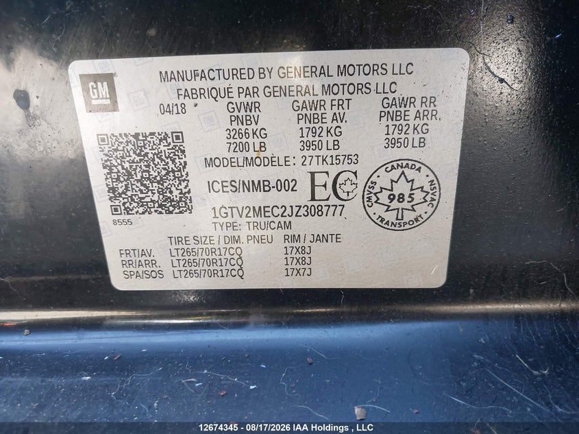 2018 GMC SIERRA PICKUP 5.3L V-8 DI, VVT, 355HP
