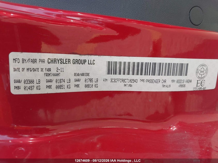 2012 FIAT 500 HATCHBACK 1.4L I4 FI DOHC 16V NF4
