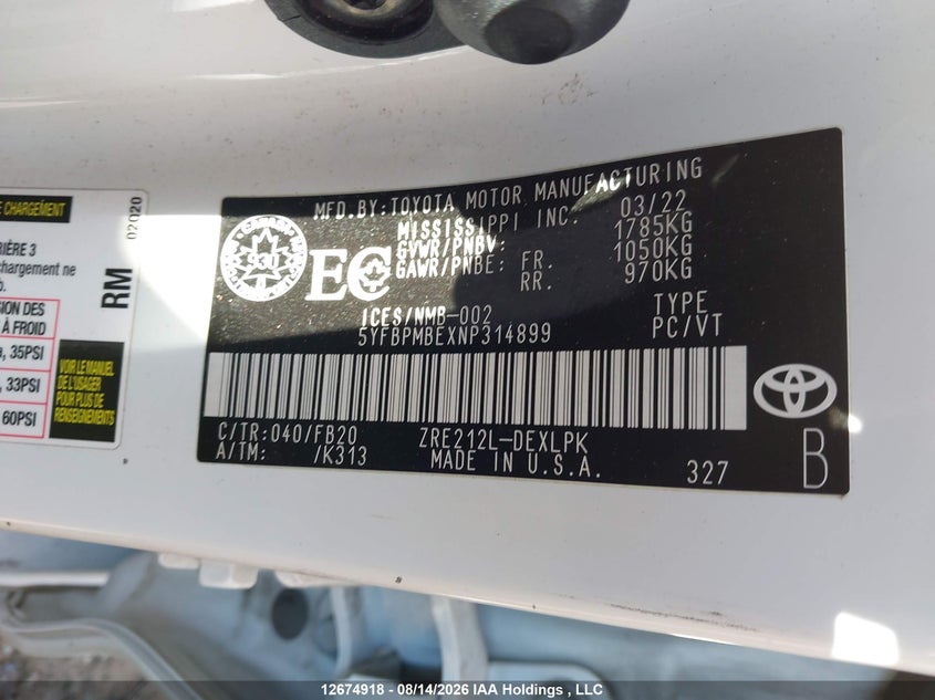 2022 TOYOTA COROLLA SEDAN 1.8L I-4 DOHC, VVT, 139HP