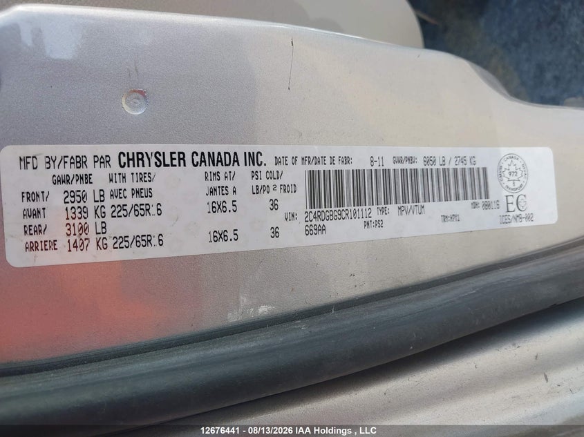 2012 DODGE CARAVAN VAN 3.6L V-6 DOHC, VVT, 283HP