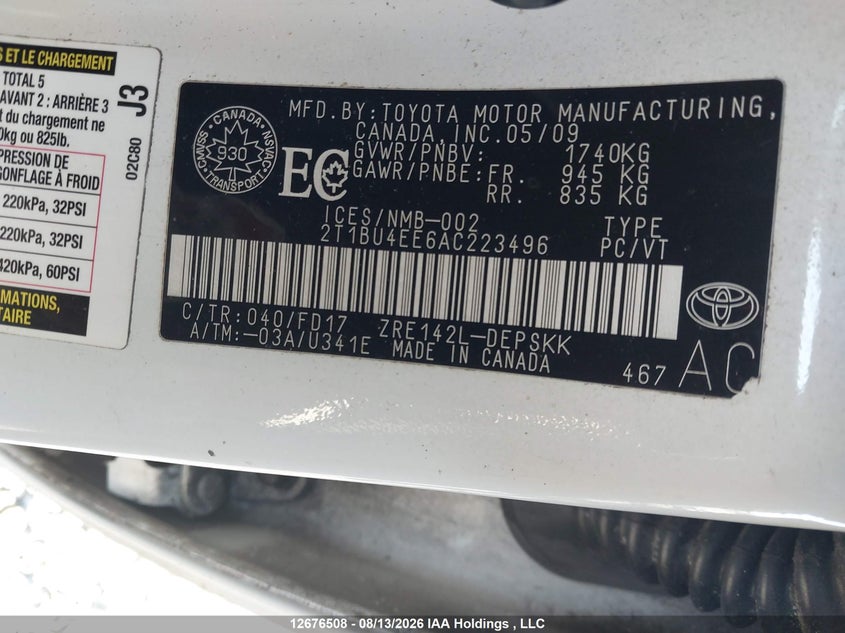 2010 TOYOTA COROLLA SEDAN 1.8L I-4 DOHC, VVT, 132HP