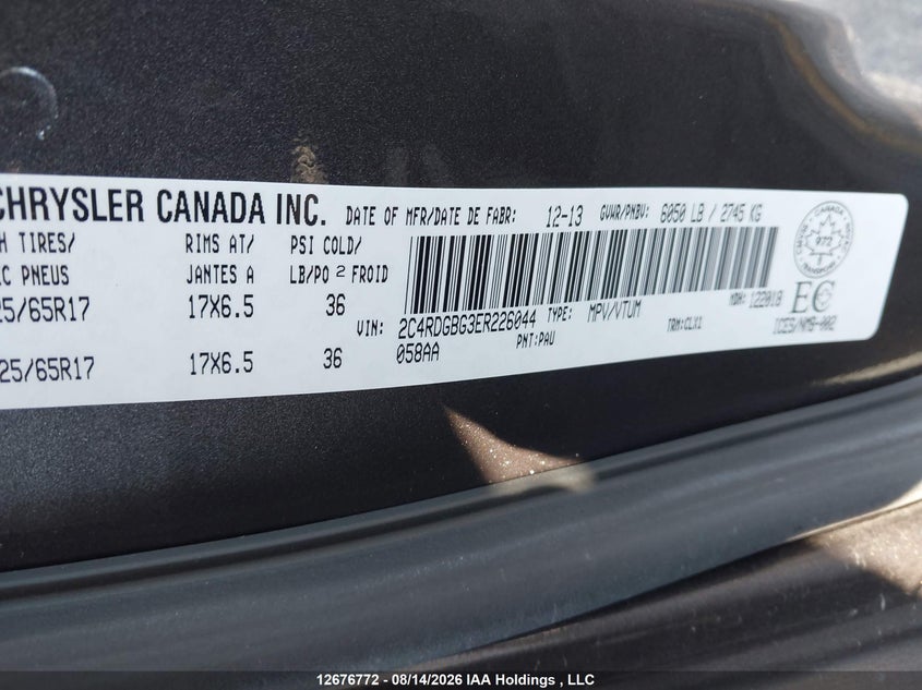 2014 DODGE CARAVAN VAN 3.6L V-6 DOHC, VVT, 283HP