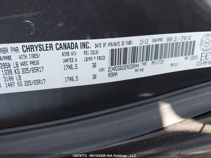 2014 DODGE CARAVAN VAN 3.6L V-6 DOHC, VVT, 283HP