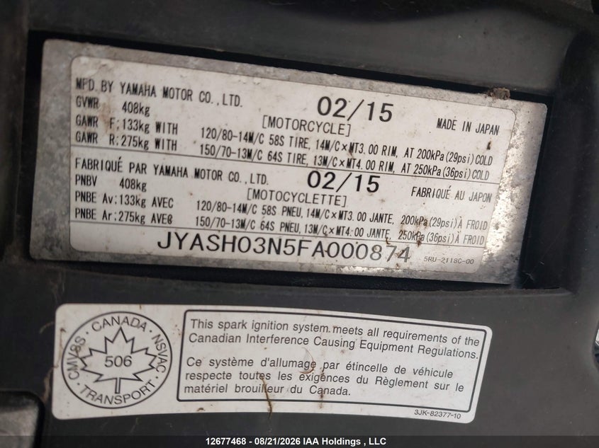 2015 YAMAHA YP400 BIKE 1