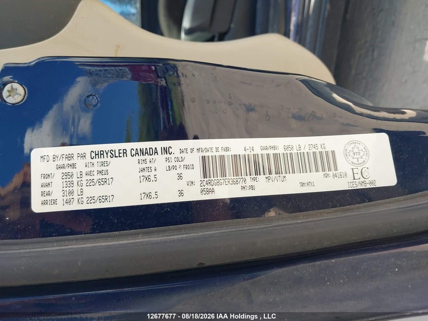 2014 DODGE CARAVAN VAN 3.6L V-6 DOHC, VVT, 283HP