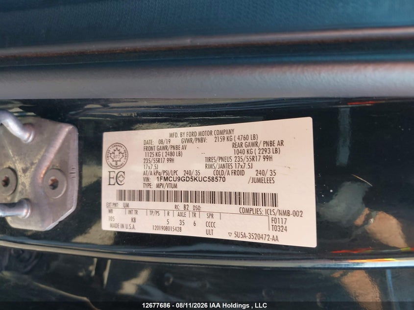 2019 FORD ESCAPE SPORT UTILITY VEHICLE 1.5L I4 FI DOHC 16V NF4