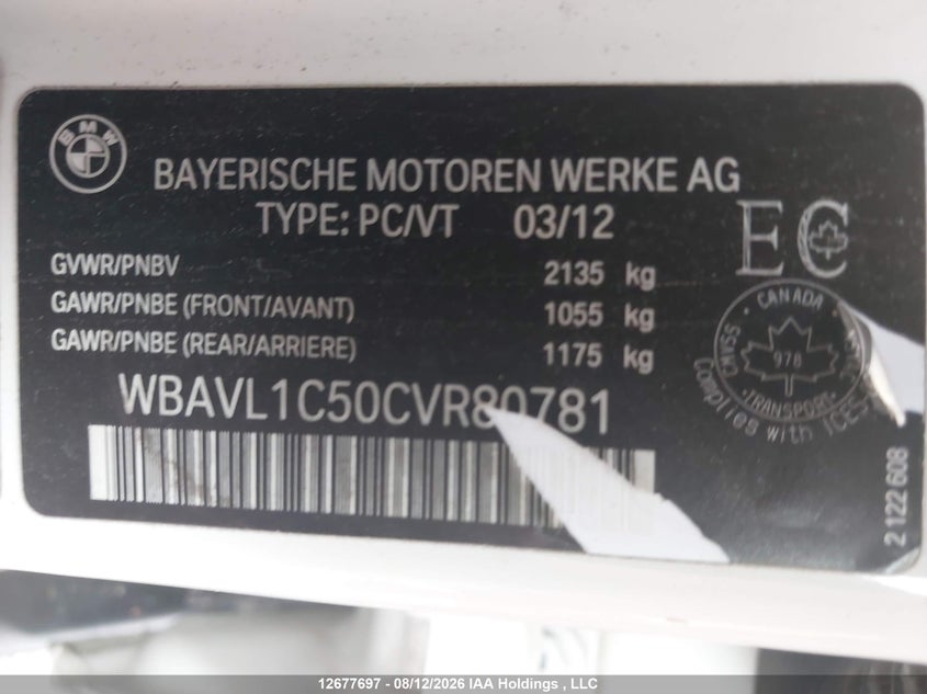 2012 BMW X1 SPORT UTILITY VEHICLE 2.0L I-4 DI, DOHC, VVT, TURBO, 241HP