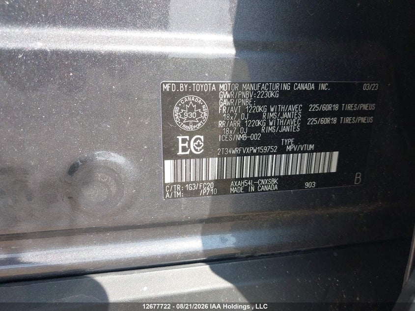 2023 TOYOTA RAV 4 SPORT UTILITY VEHICLE 2.5L I4 FI DOHC 16V NF4