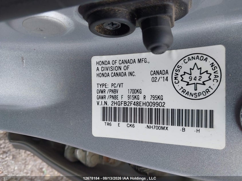 2014 HONDA CIVIC SEDAN 1.8L I-4 VVT, 143HP