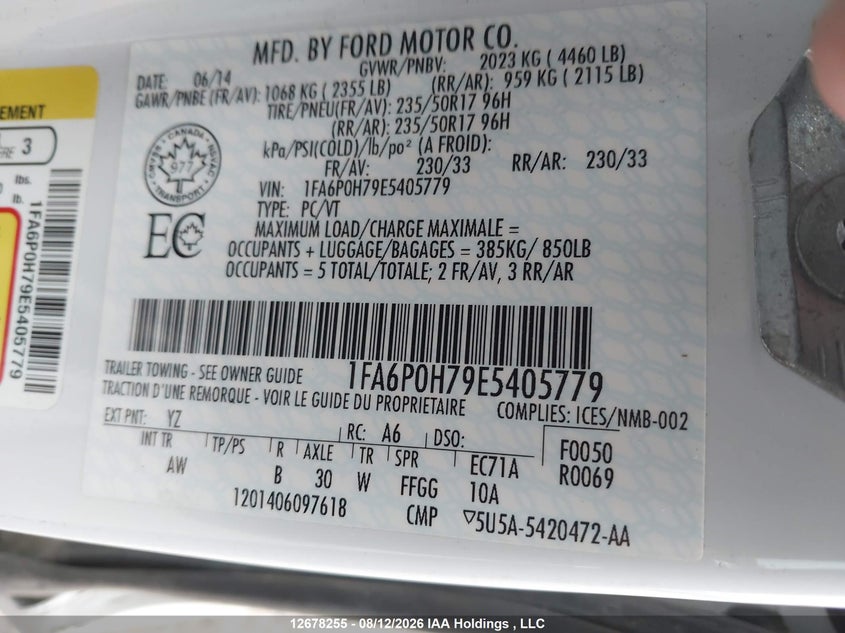 2014 FORD FUSION SEDAN 2.5L I-4 DOHC, VVT, 175HP