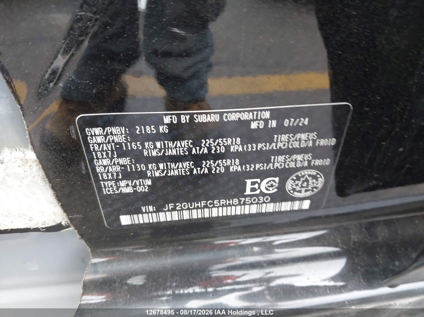 2024 SUBARU XV HATCHBACK 2.5L H-4 DI, DOHC, VVT, 182HP