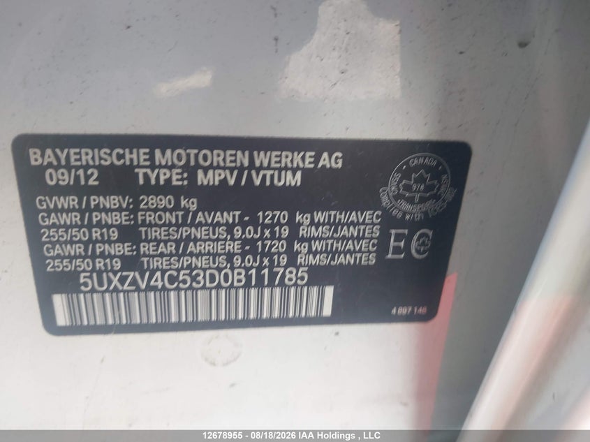 2013 BMW X5 SPORT UTILITY VEHICLE 3.0L I-6 DI, DOHC, VVT, TURBO, 300HP