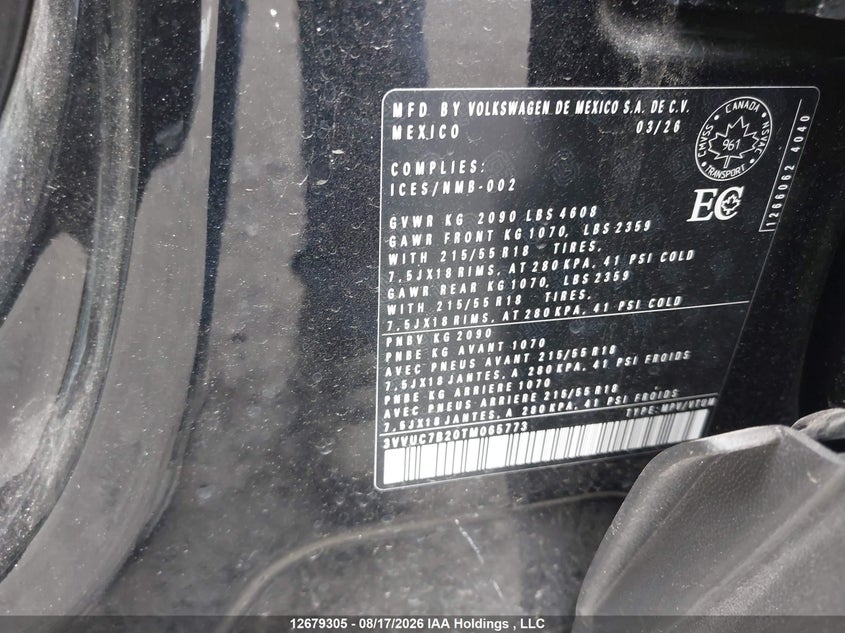 3VVUC7B20TM065773 Volkswagen TAOS SE