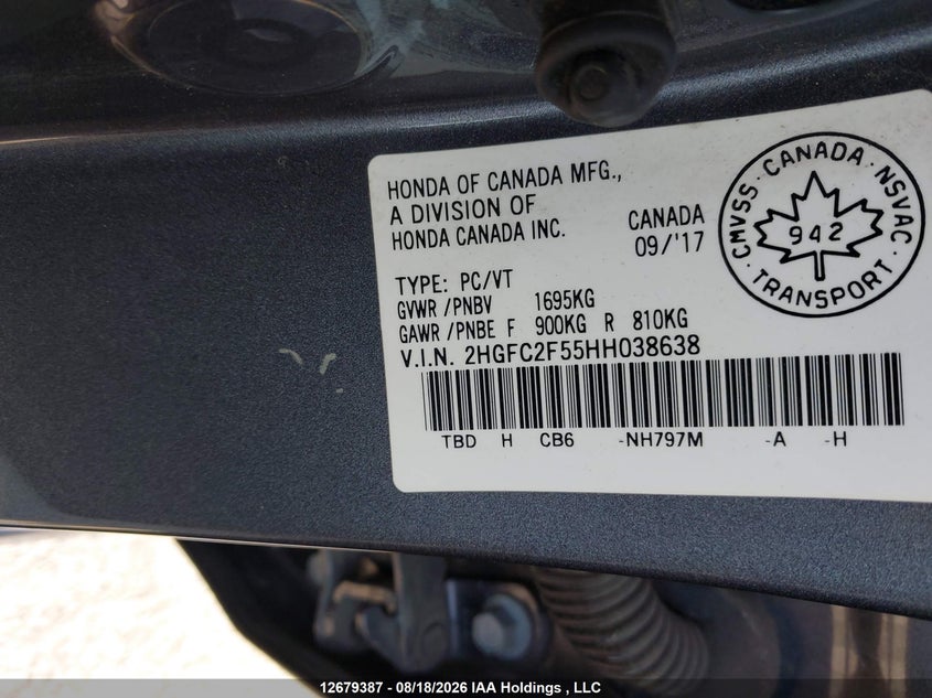 2017 HONDA CIVIC SEDAN 2.0L I-4 DOHC, VVT, 158HP