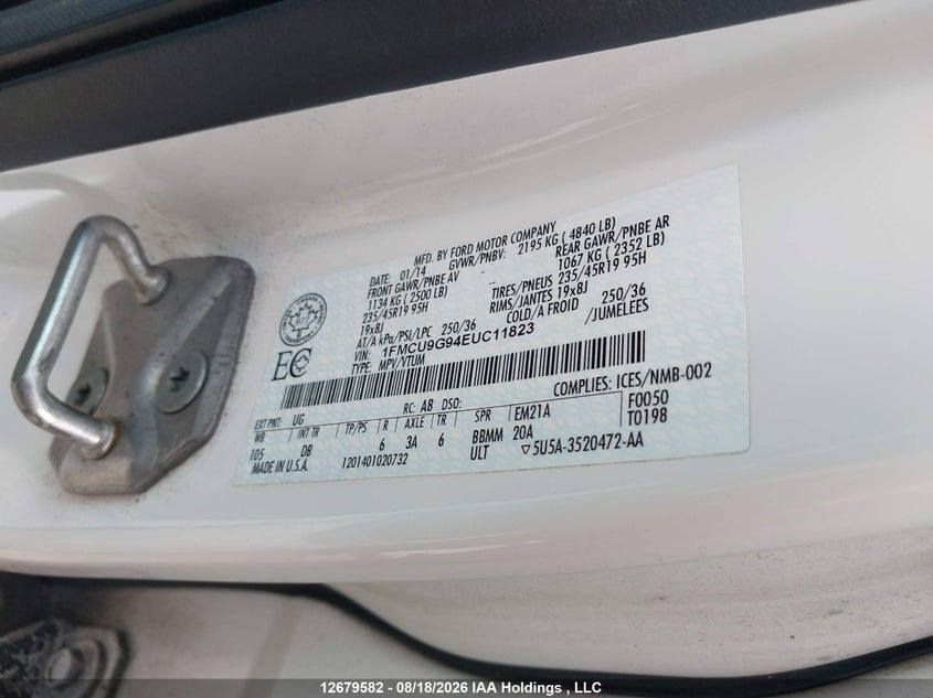 2014 FORD ESCAPE SPORT UTILITY VEHICLE 2.0L I4 FI DOHC 16V NF4