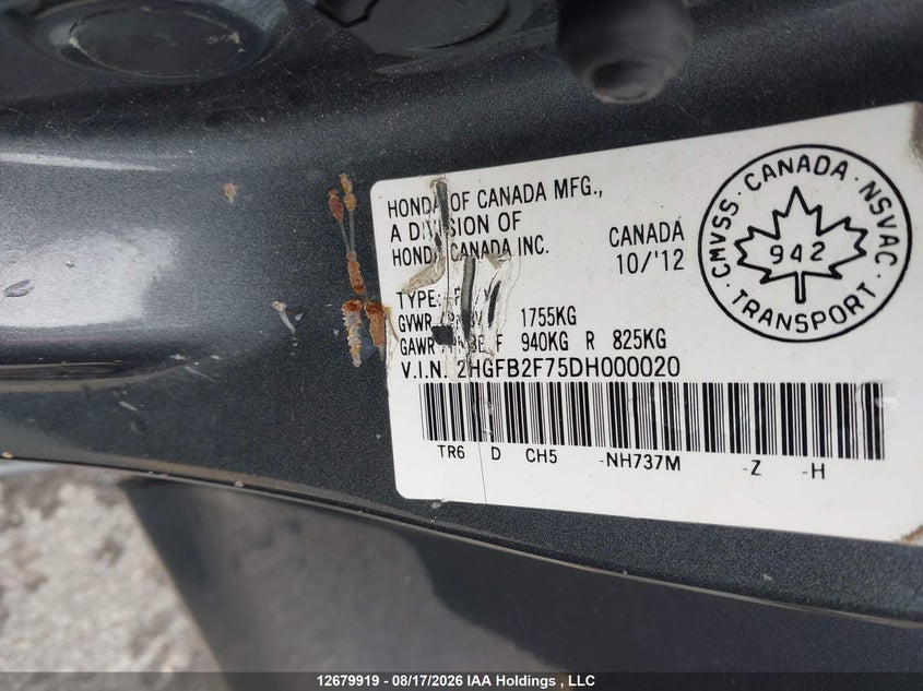 2013 HONDA CIVIC SEDAN 1.8L I-4 VVT, 140HP