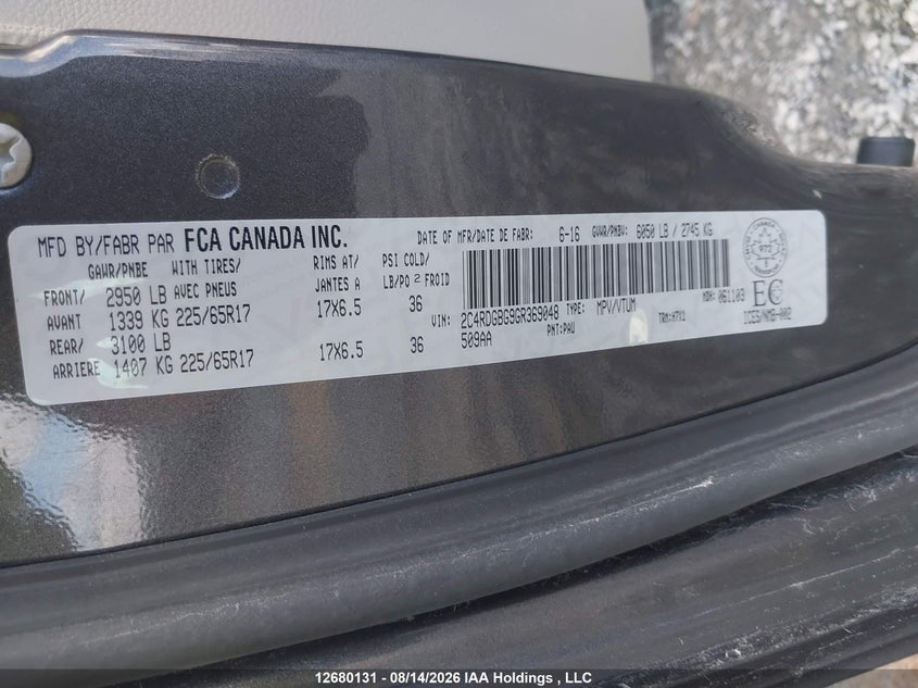 2016 DODGE CARAVAN VAN 3.6L V6 FI DOHC 24V NF4
