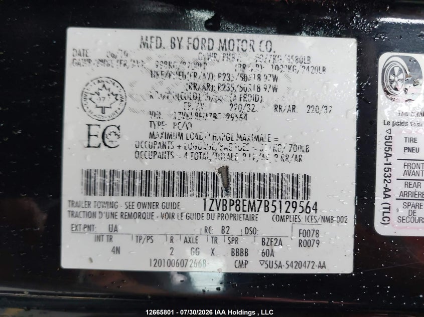 2011 FORD MUSTANG CONVERTIBLE CABRIO 3.7L V6 FI DOHC 24V NF4