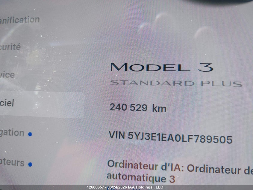 2020 TESLA MODEL 3 SEDAN ELECTRIC