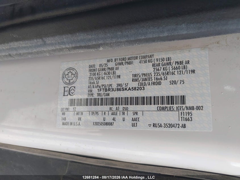 2025 FORD TRANSIT VAN 3.5L V6 N