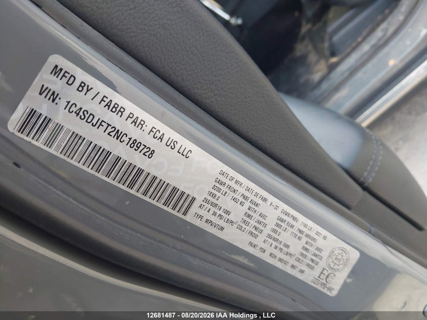 2022 DODGE DURANGO SPORT UTILITY VEHICLE 5.7L V-8 VVT, REGULAR , 360HP