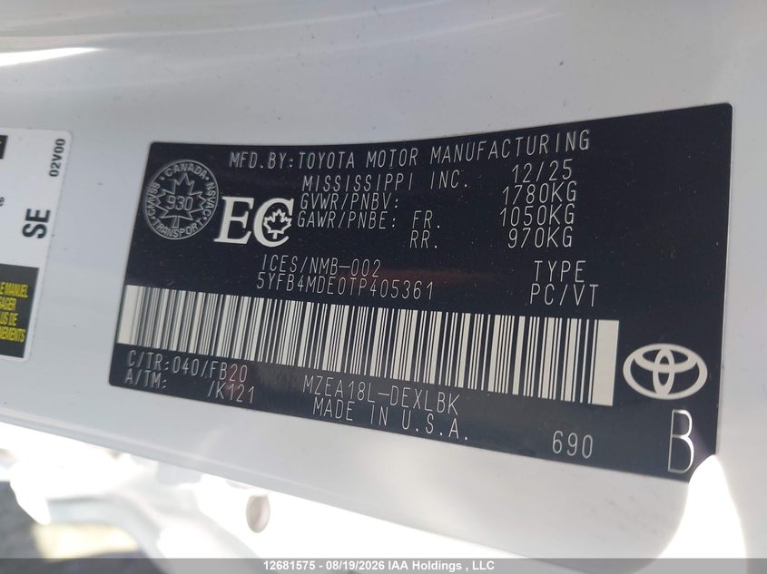 2026 TOYOTA COROLLA SEDAN 2.0L I4 FI DOHC 16V NF4