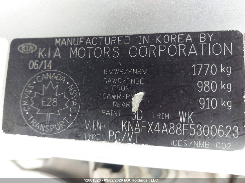 2015 KIA FORTE SEDAN 2.0L I-4 DI, DOHC, VVT, 173HP