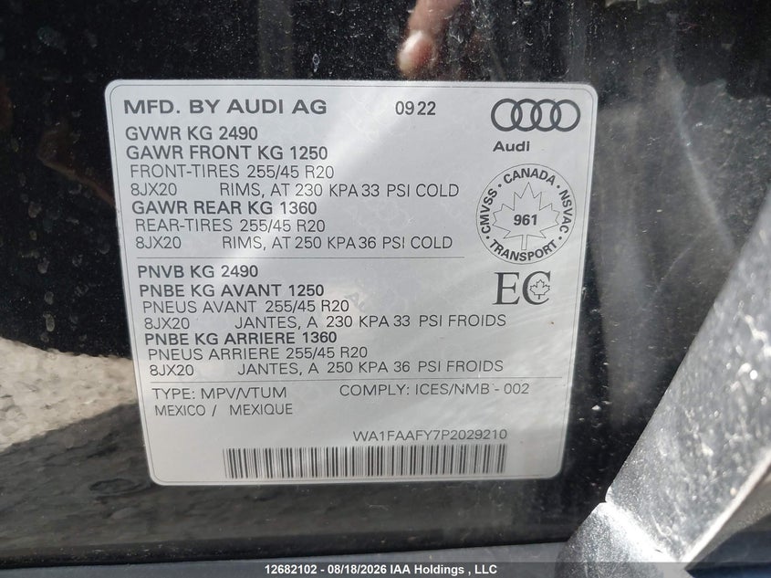 2023 AUDI Q5 SPORT UTILITY VEHICLE 2.0L I-4 DI, DOHC, VVT, TURBO, 261HP