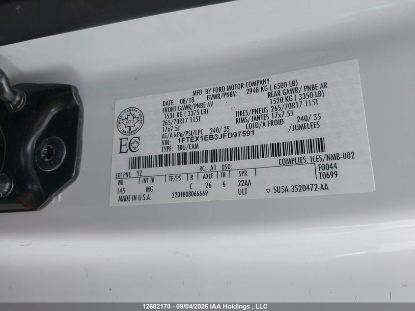 2018 FORD F150 SUPER CAB PICKUP 3.3L V-6 DI, DOHC, VVT, 290HP