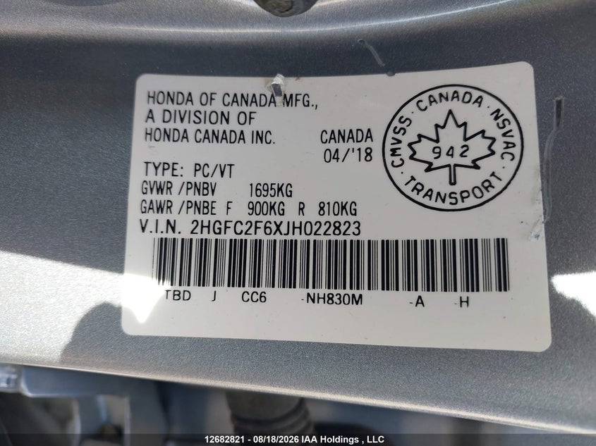 2018 HONDA CIVIC SEDAN 2.0L I-4 DOHC, VVT, 158HP
