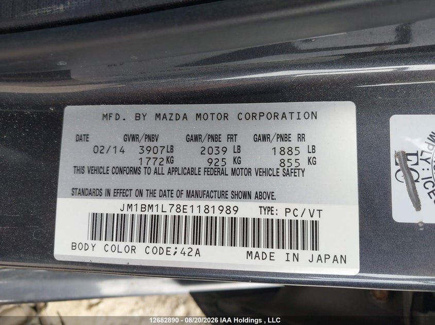 2014 MAZDA 3 HATCHBACK 2.0L I4 FI DOHC 16V NF4