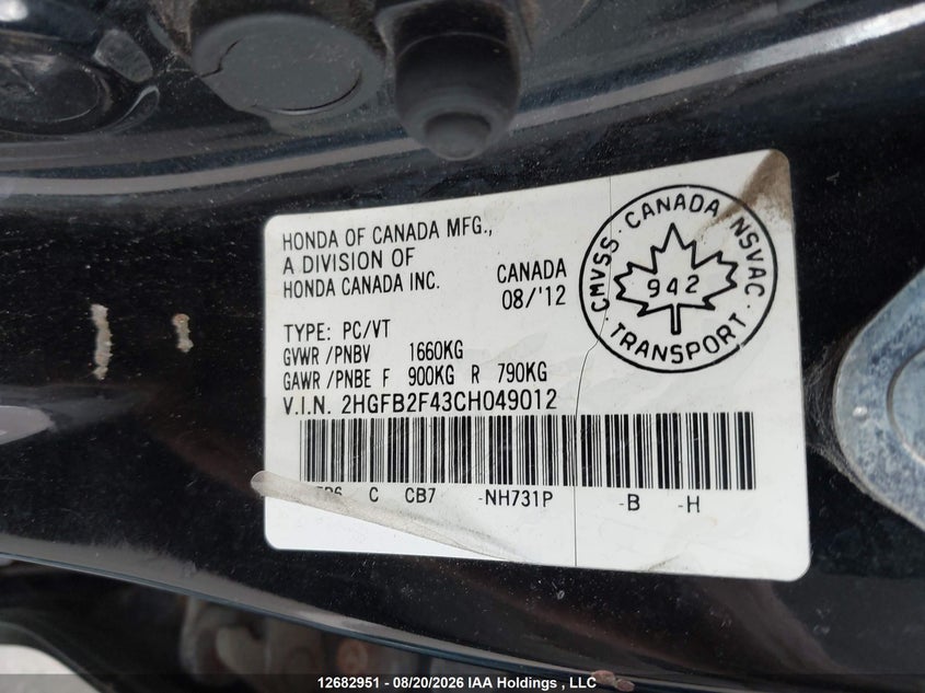 2012 HONDA CIVIC SEDAN N/A