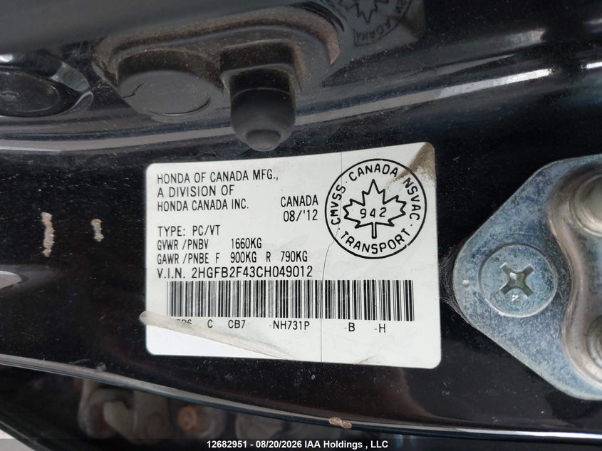 2012 HONDA CIVIC SEDAN N/A