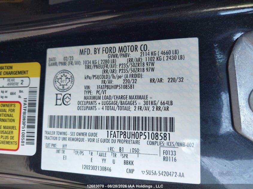 2023 FORD MUSTANG CONVERTIBLE CABRIO 2.3L I4 N