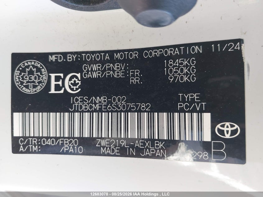 2025 TOYOTA COROLLA SEDAN 1.8L I-4 DOHC, VVT, 95HP