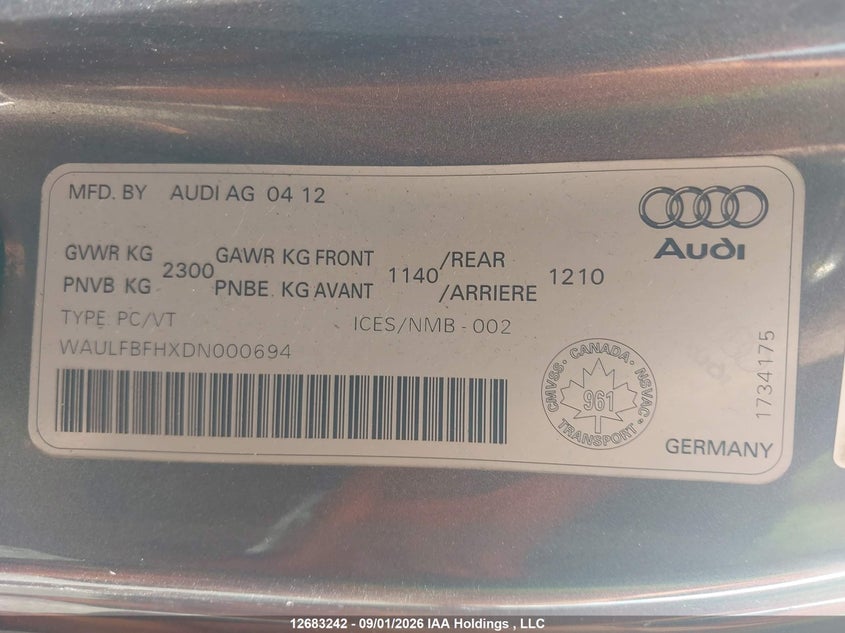 2013 AUDI A5 COUPE 2.0L I-4 DI, DOHC, VVT, TURBO, 211HP