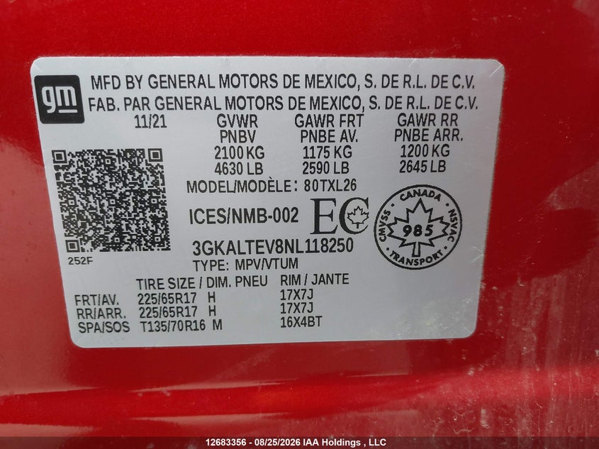 2022 GMC TERRAIN SPORT UTILITY VEHICLE 1.5L I-4 DI, DOHC, VVT, TURBO, REGULAR , 170HP