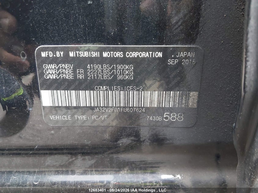 2015 MITSUBISHI LANCER SEDAN 2.4L I-4 DOHC, VVT, 168HP