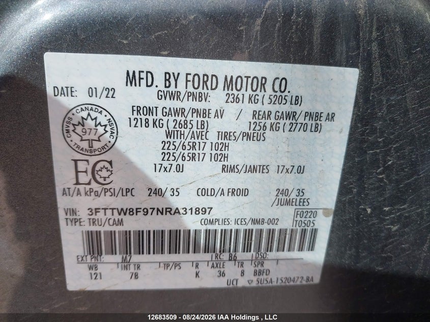 2022 FORD MAVERICK PICKUP 2.0L I-4 DI, DOHC, VVT, TURBO, 250HP