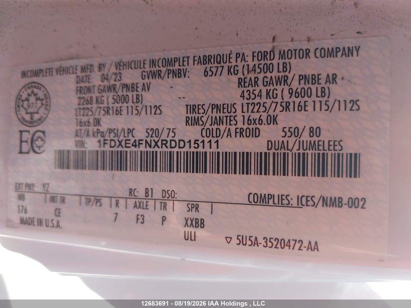 2024 FORD ECONOLINE E-450 CUTAWAY 7.3L V-8 VVT, REGULAR , 325HP